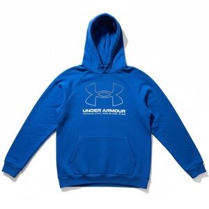 Under Armour Logo Hoodie Blue Fleece Pullover Loose Fit Athleisure Medium